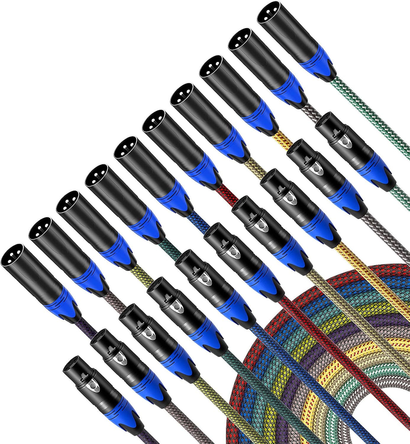 XLR Cable 6ft 10Pack Nylon Braided Male to Female Microphone Cable Balanced W2298