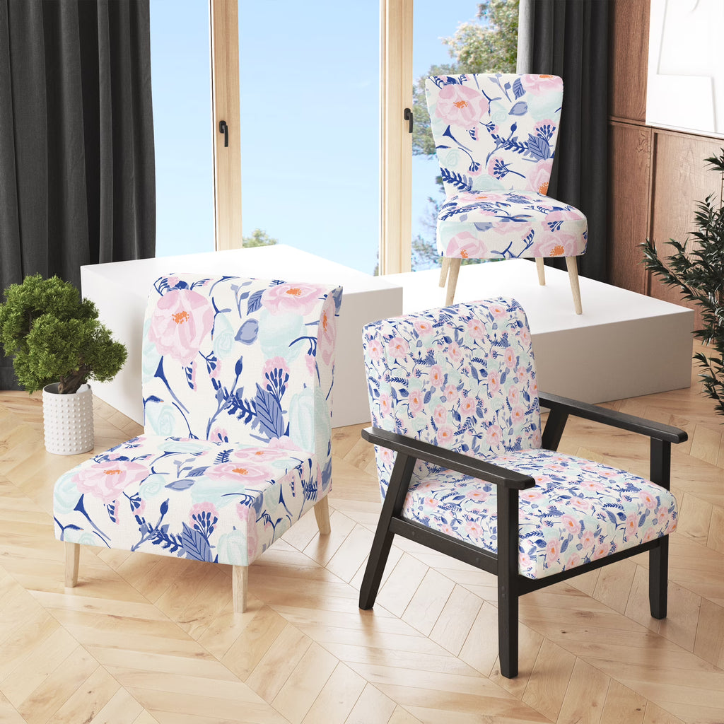 Vintage Flowers Upholstered Accent Chair and Arm Chair W88937