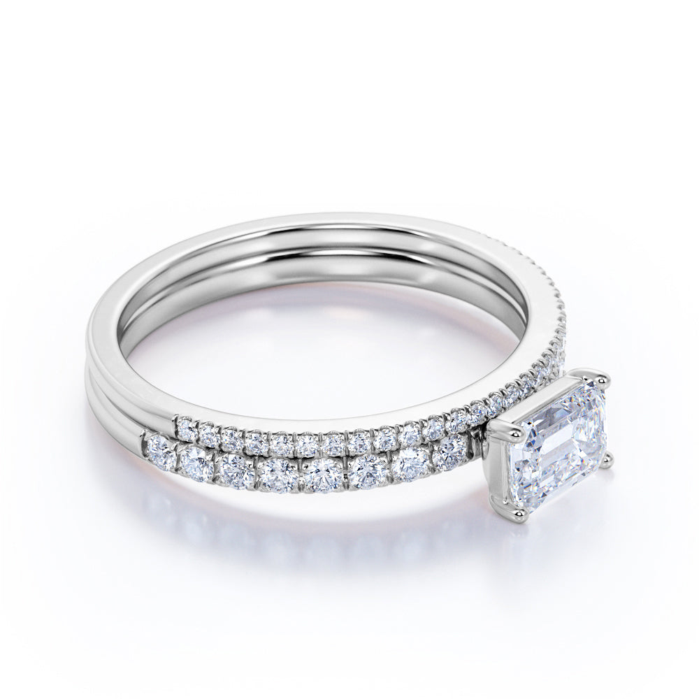 18K White Gold Plated Emerald Cut Moissanite Wedding Set G45551