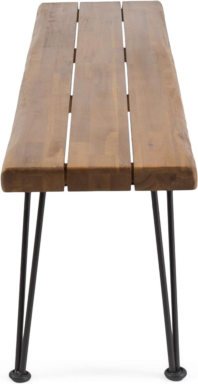 Teak and Rustic Metal Acacia Wood Bench J98580