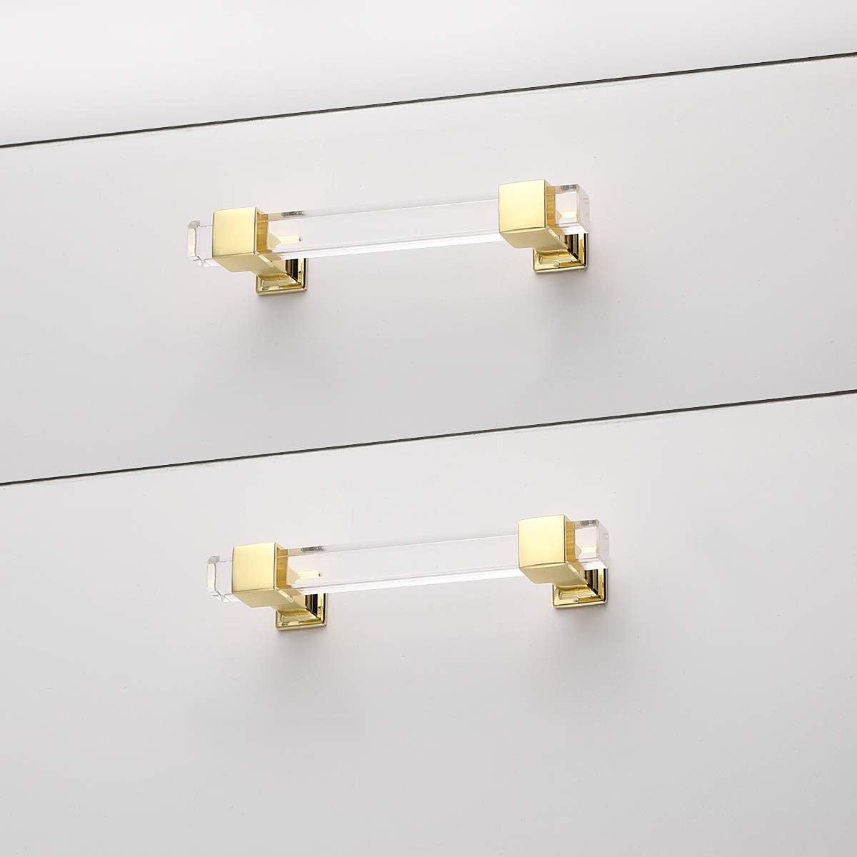 25 Pack 4 Inch Hole Center Gold Cabinet Handles with Square Acrylic Tube and Zinc Alloy Base K1919