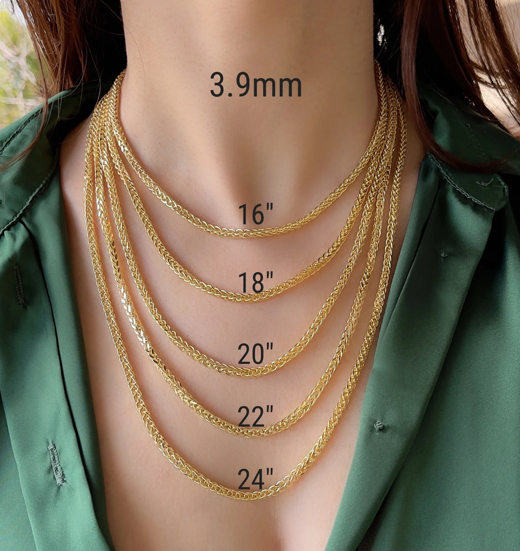 14K Yellow Gold Square Franco Wheat Pendant Chain Diamond Cut Necklace 16" 18" 20" 22" 24" Lobster Clasp L25403