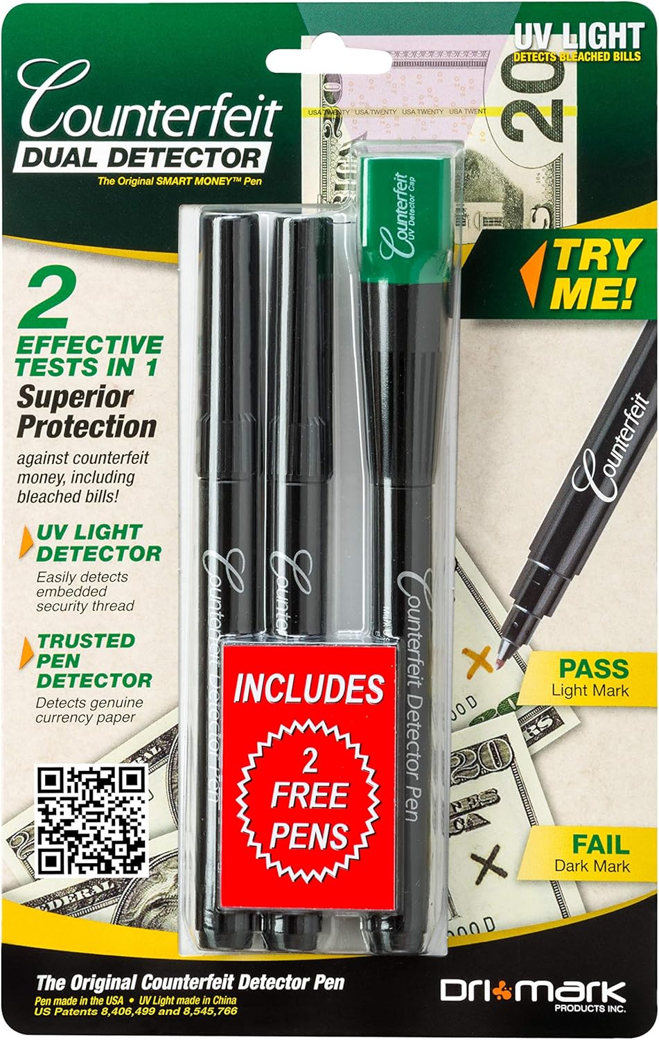 Dual Test Smart Money Pen with UV LED Cap Counterfeit Detector System Pack of 2 W880