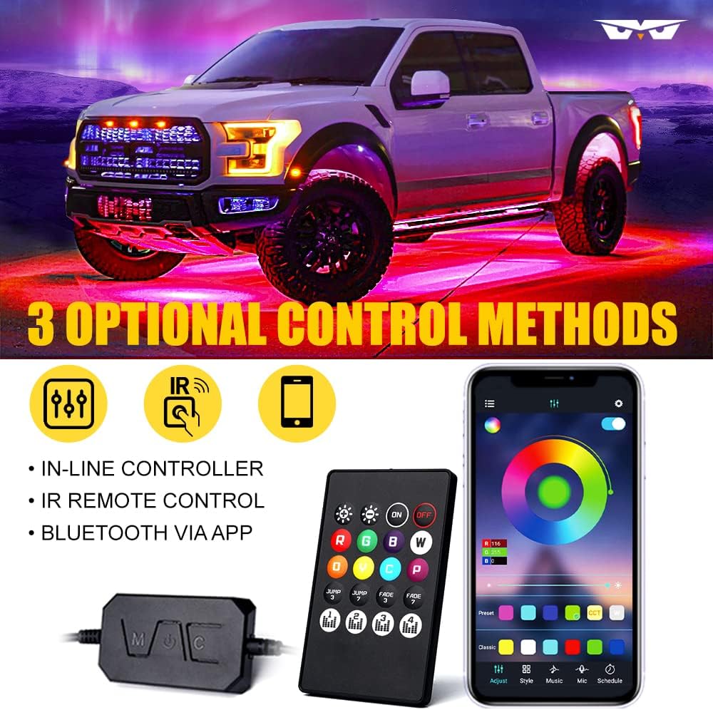 Car Underglow Lights Kit, RGB LED Neon Lights with Wireless Remote & App Control, 4PCS Q82251