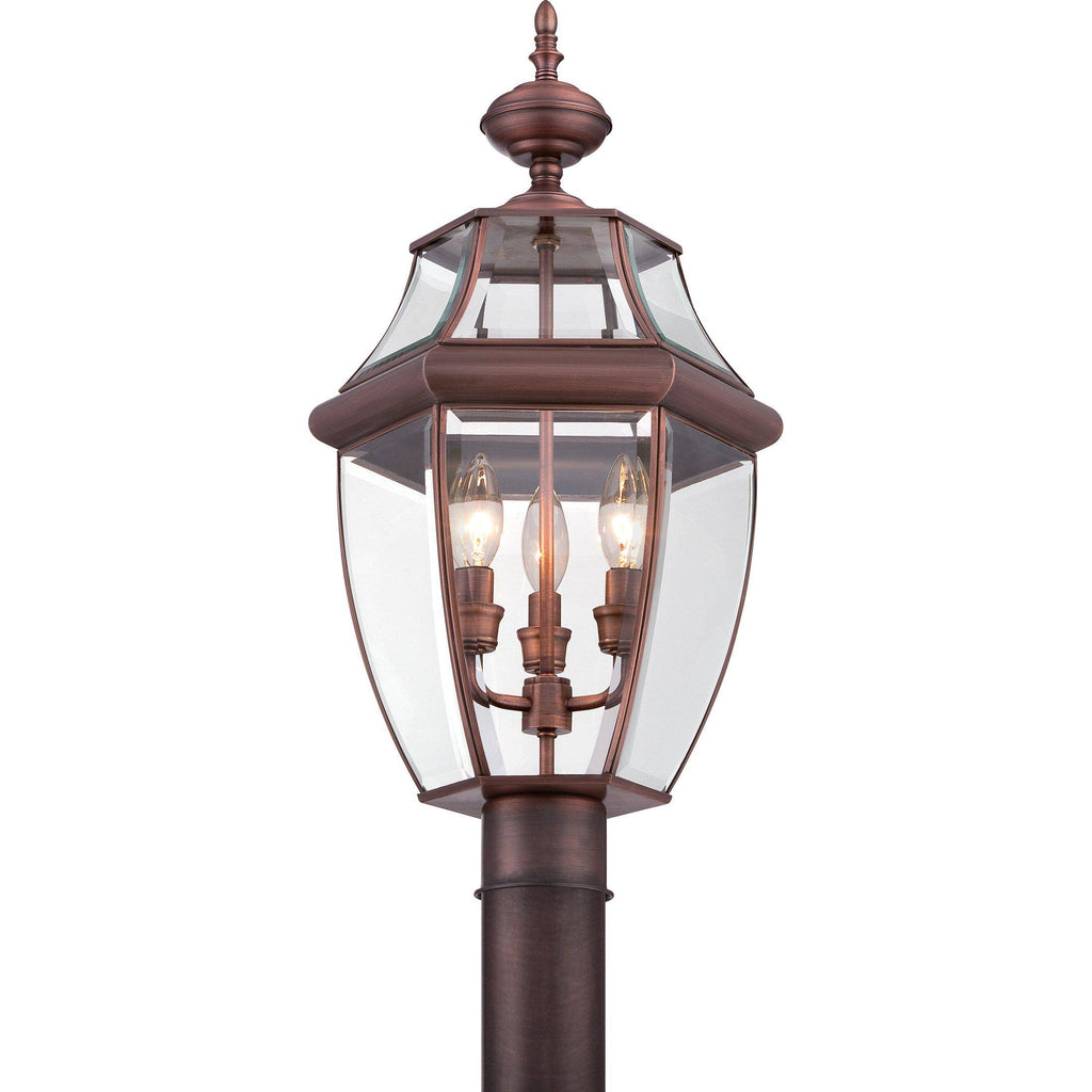 Antique Brass Finish 3 Light Post Lantern with Clear Beveled Glass Q2294