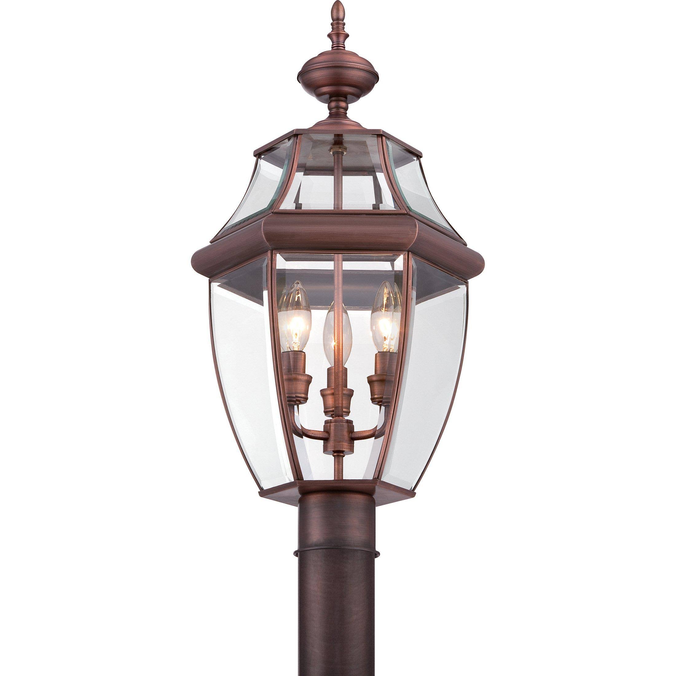 Antique Brass Finish 3 Light Post Lantern with Clear Beveled Glass Q2294
