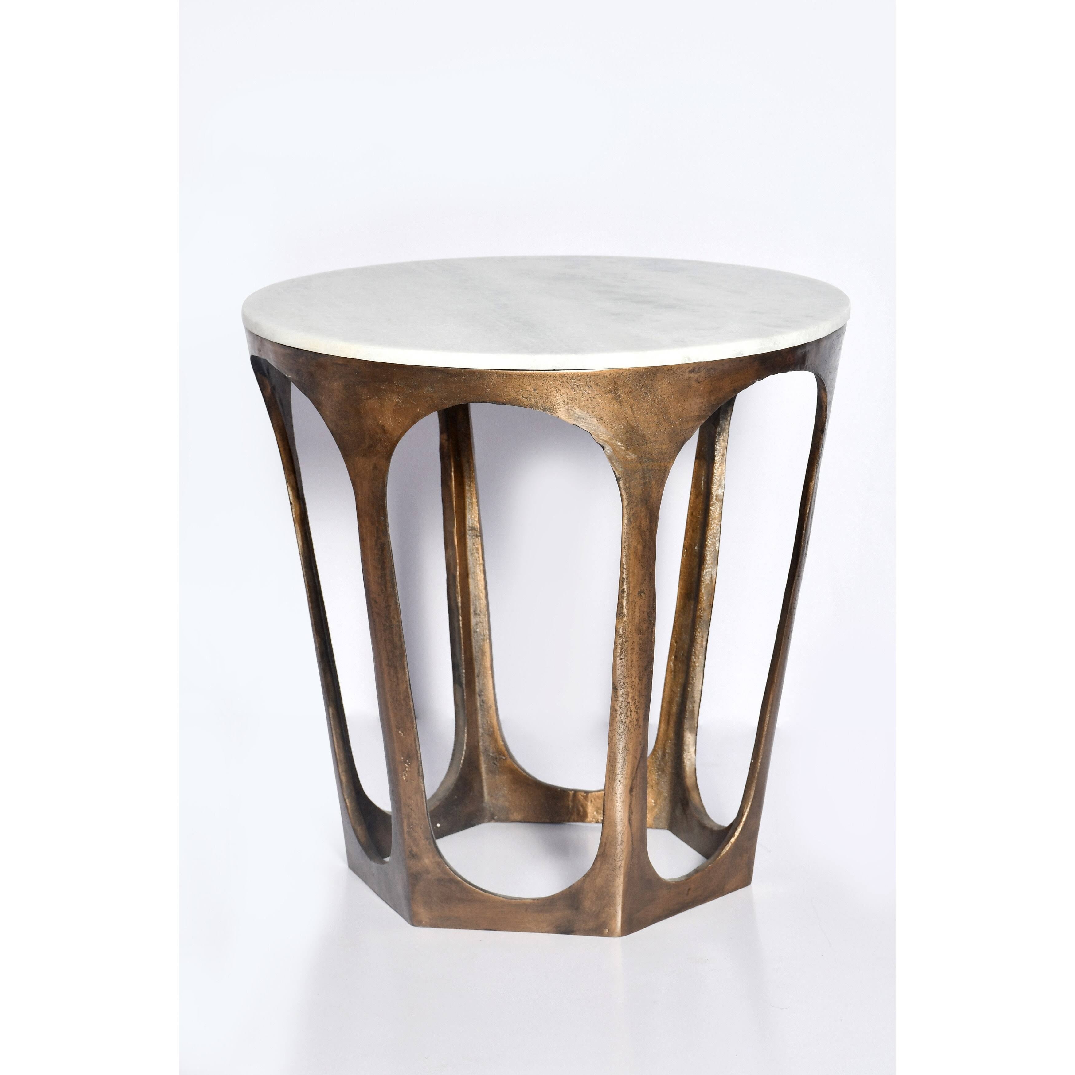 Castle Side Table Antique Brass Marble L266287