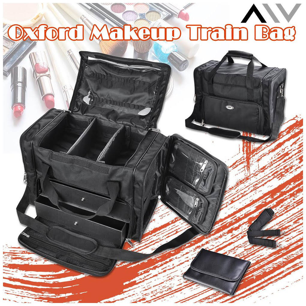 Black Soft Makeup Train Bag Cosmetic Organizer Box D59720