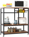 Rustic Brown Rolling Kitchen Baker's Rack Utility Storage Shelf Cart Microwave Stand Z205