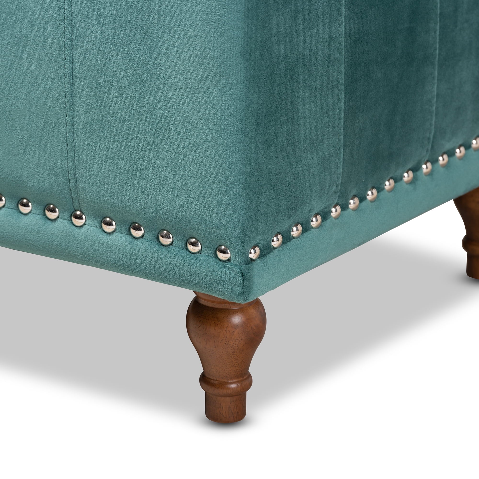 Teal Blue Velvet Button-Tufted Storage Ottoman Bench U5758
