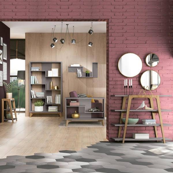 Watkins Grey Geometric 4-Shelf Ladder Bookcase F937326