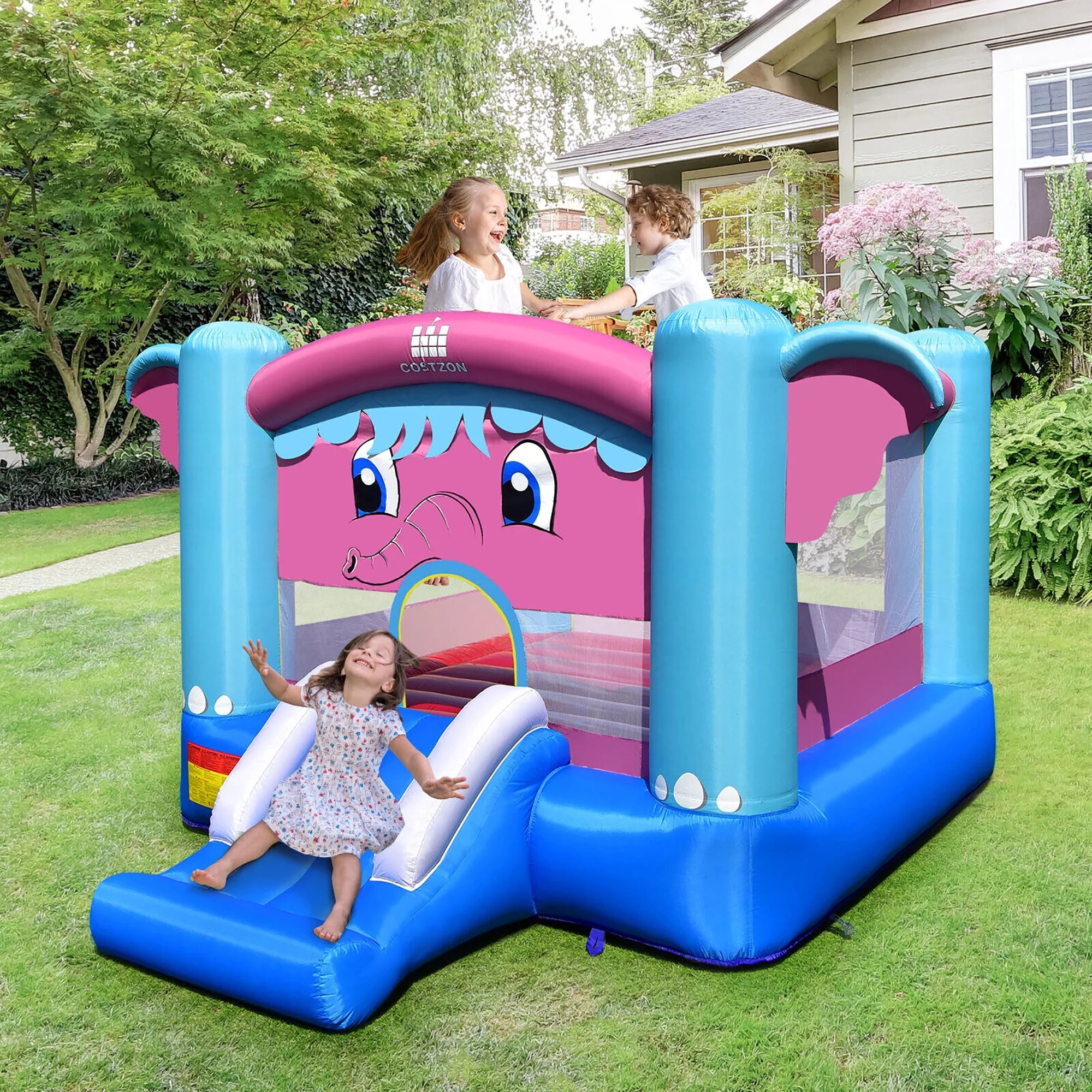 Inflatable Bounce House 3-in-1 Elephant Theme Castle with 550W Blower N3704