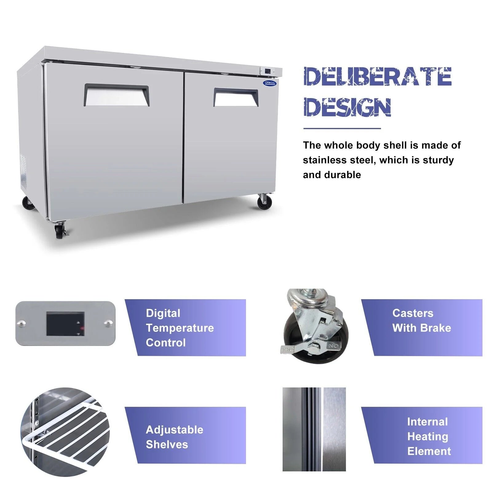 60" Commercial Stainless Steel Undercounter Work Top Refrigerator 18Cu.Ft F928