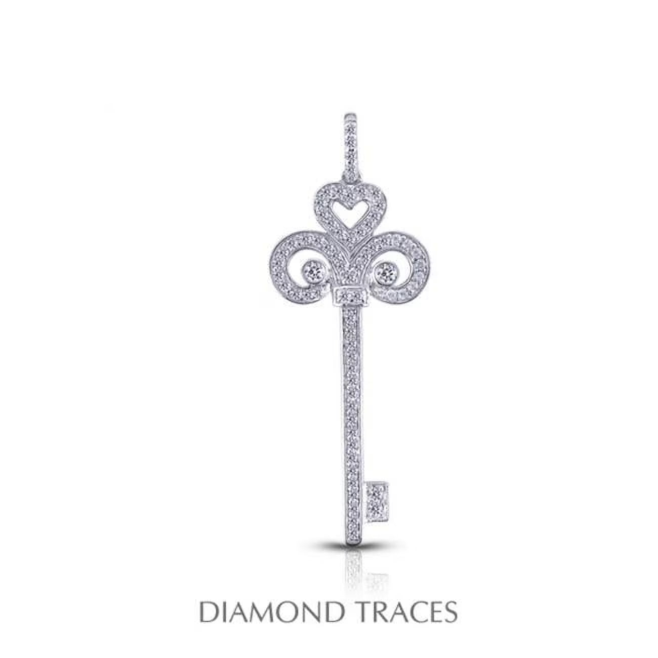 1.05 Carat Total Natural Diamonds 18K White Gold Pave Key Pendant D76477