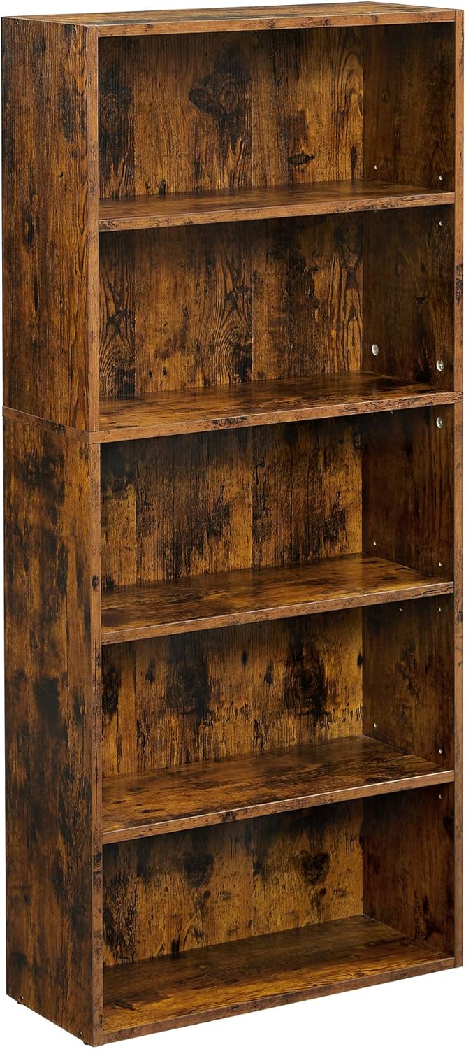 Rustic Brown Open Bookcase with Adjustable Shelves R7716
