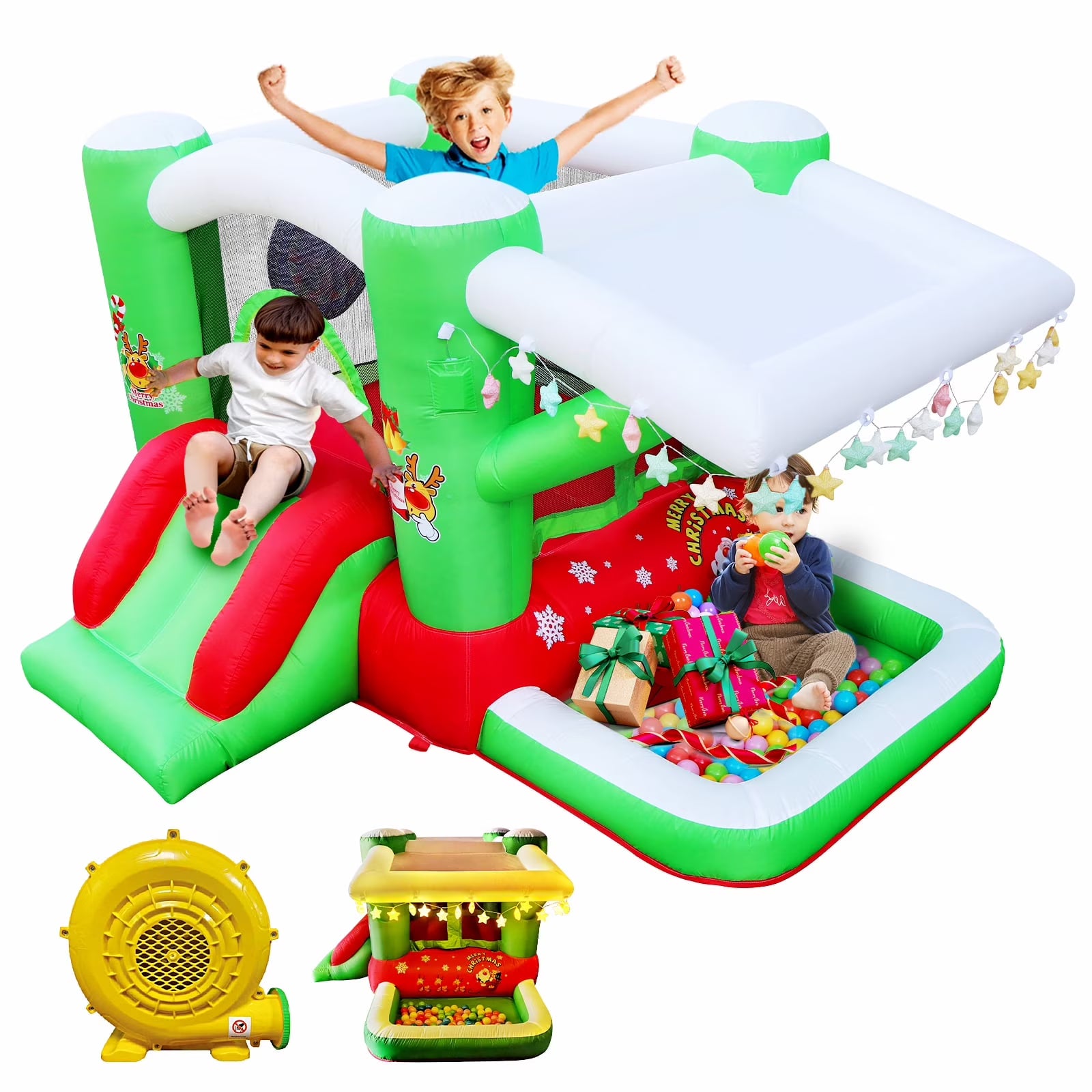 Christmas Jump 'n Slide Inflatable Bouncer with Blower, 80" x 91" Play Area, 55" Tall F2787
