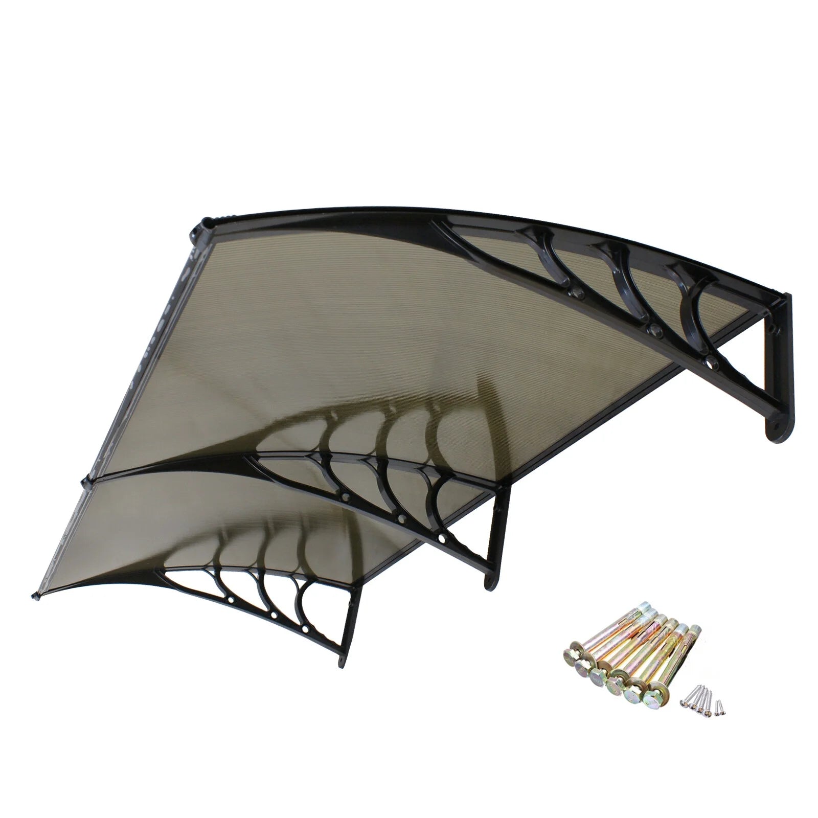 Brown Polycarbonate Door Awning Canopy with Black Bracket U73673
