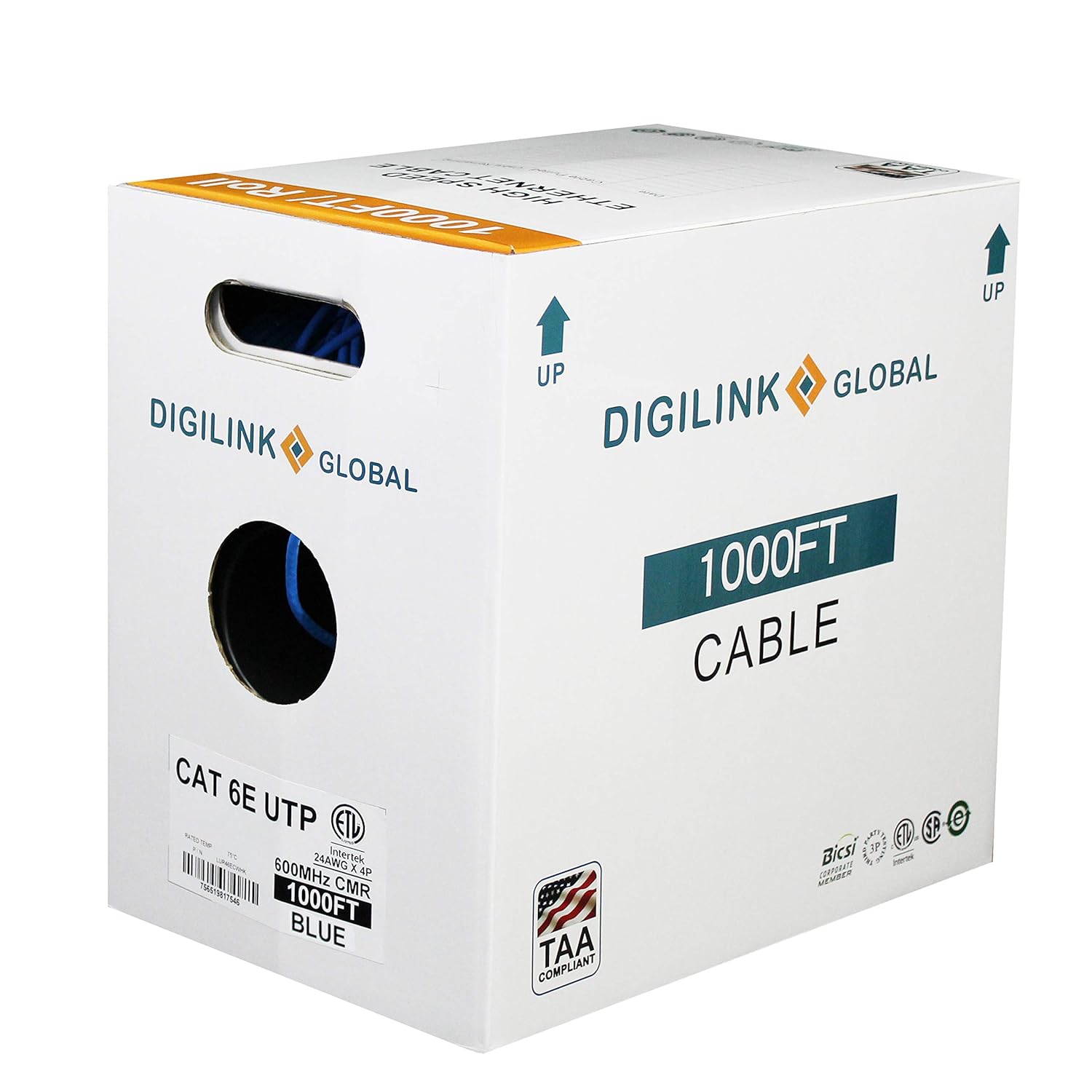 Bulk Ethernet Cable, 250ft, UTP 24AWG, Solid Bare Copper, Blue, Pack of 2 T277283