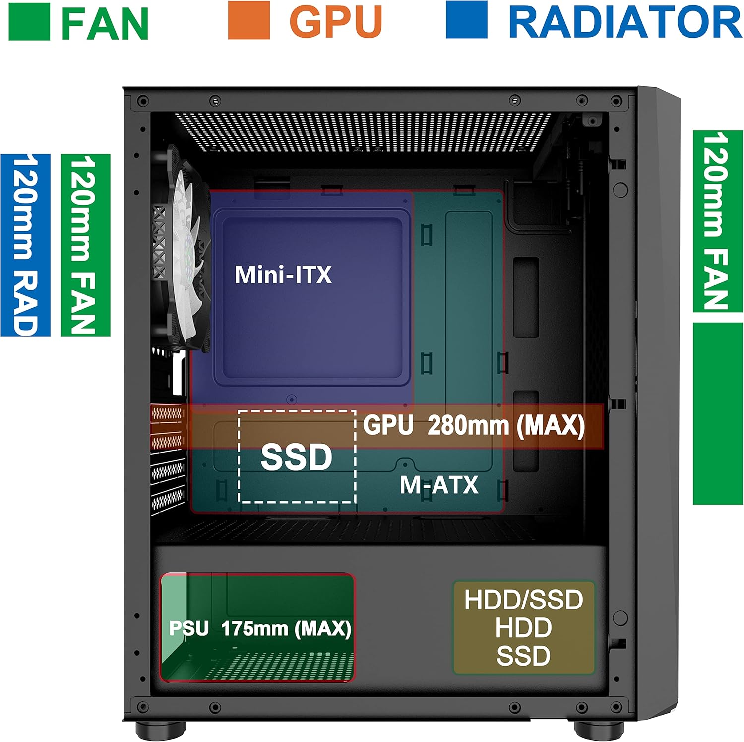 Black Micro ATX Computer Case with Tempered Glass K95314