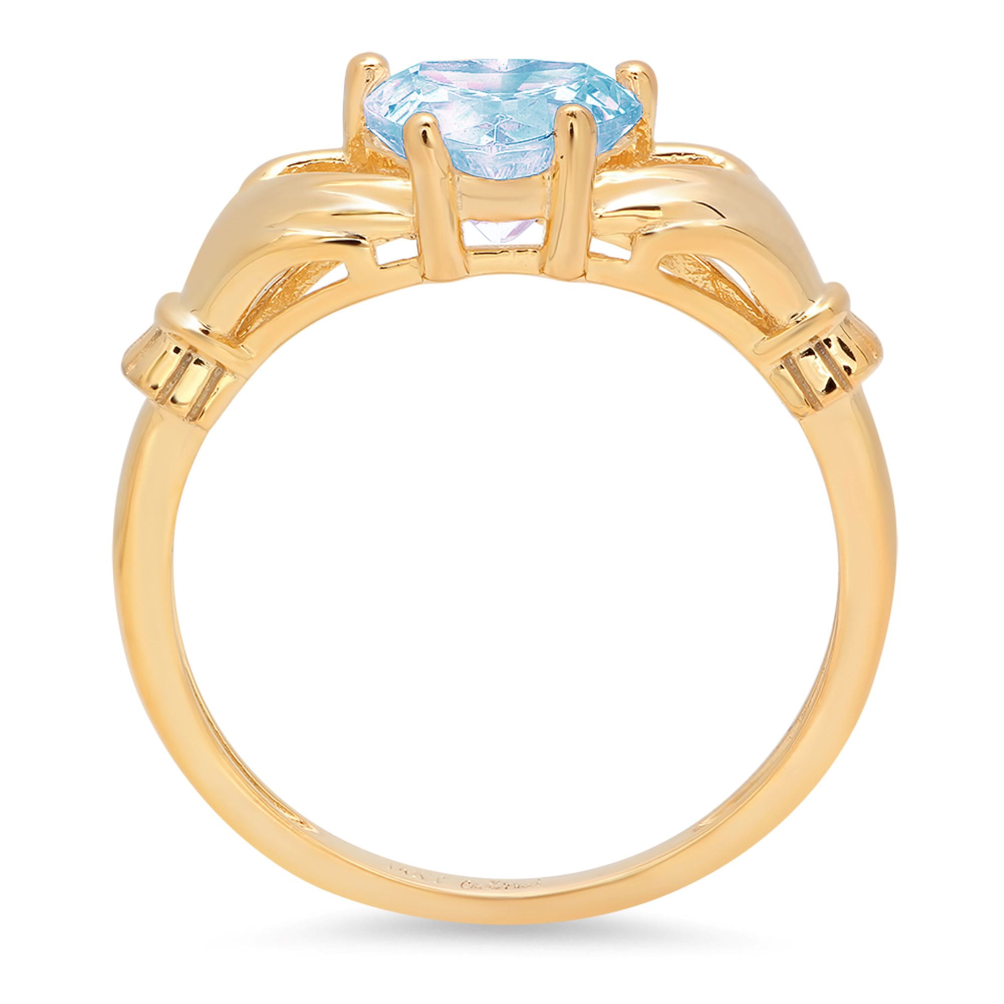 1.06ct Heart Cut Natural Sky Blue Topaz 14k Yellow Gold Claddagh Ring Size 7.25 E991