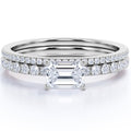 18K White Gold Plated Emerald Cut Moissanite Wedding Set G45551