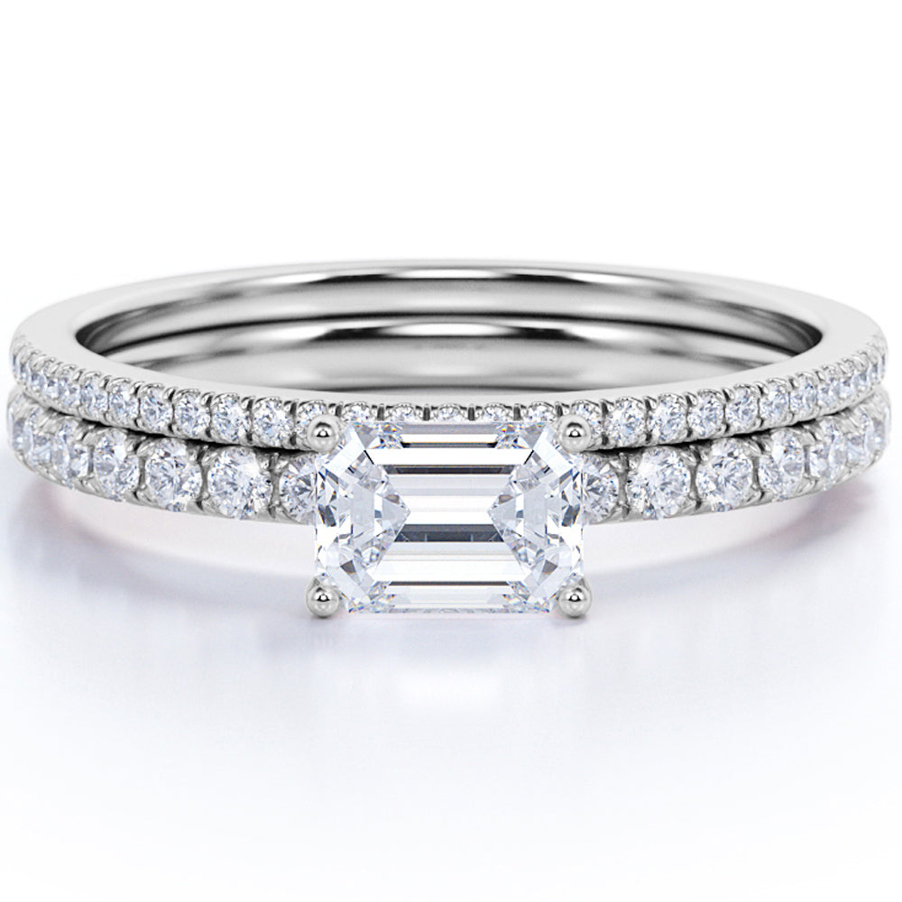 18K White Gold Plated Emerald Cut Moissanite Wedding Set G45551