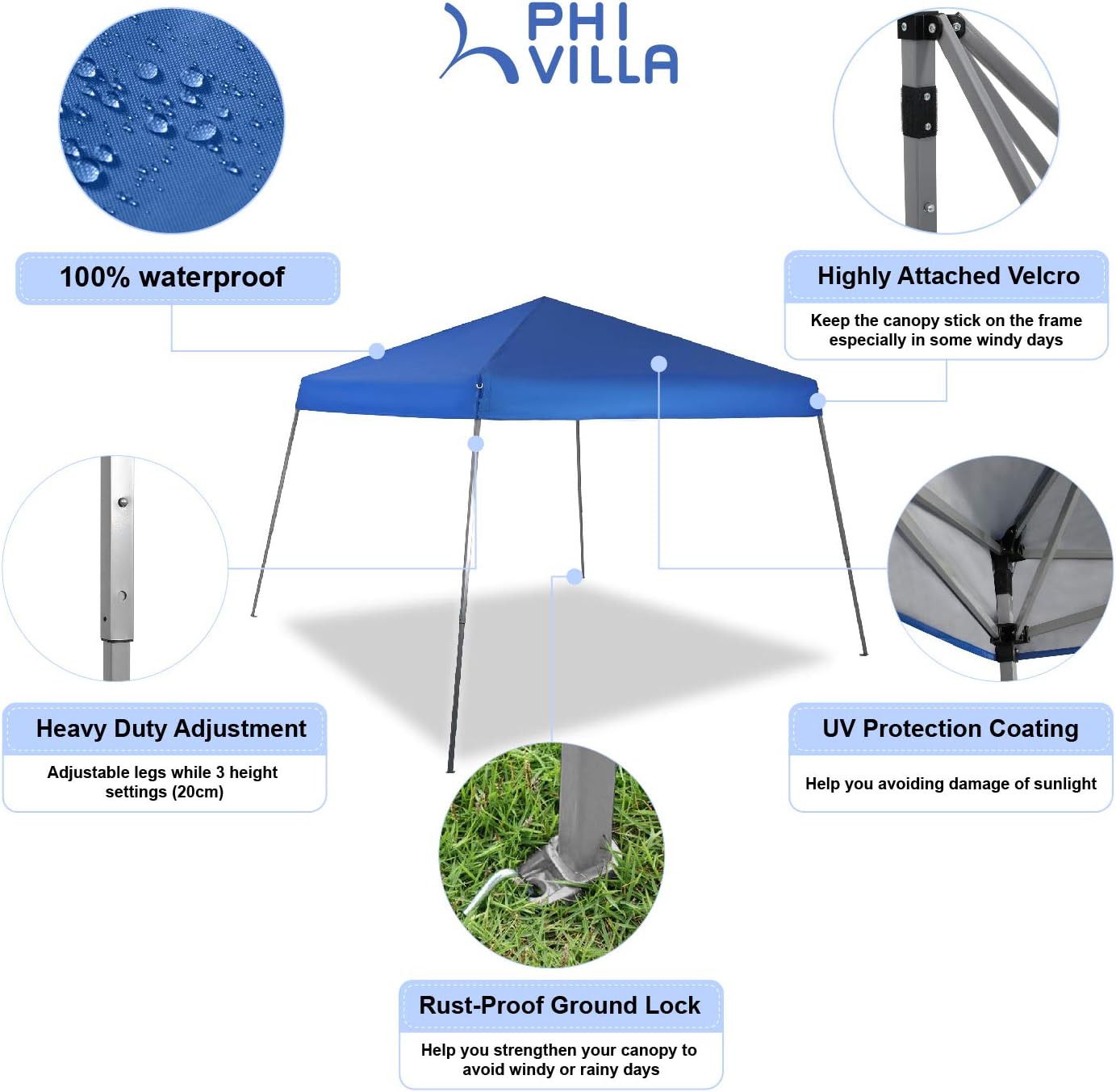 12'x12' Blue Slant Leg Sun Shade Canopy D3849