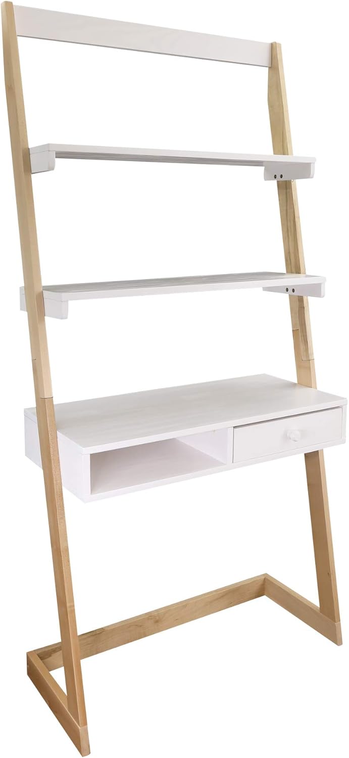 Natural Maple White Freestanding Ladder Desk With Drawer Z620