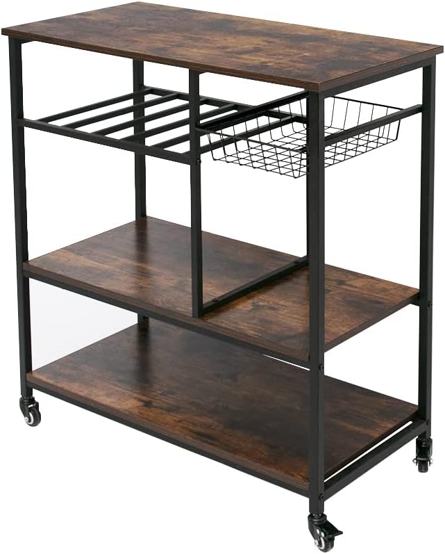Light Walnut Kitchen Cart with Wooden Top S82814