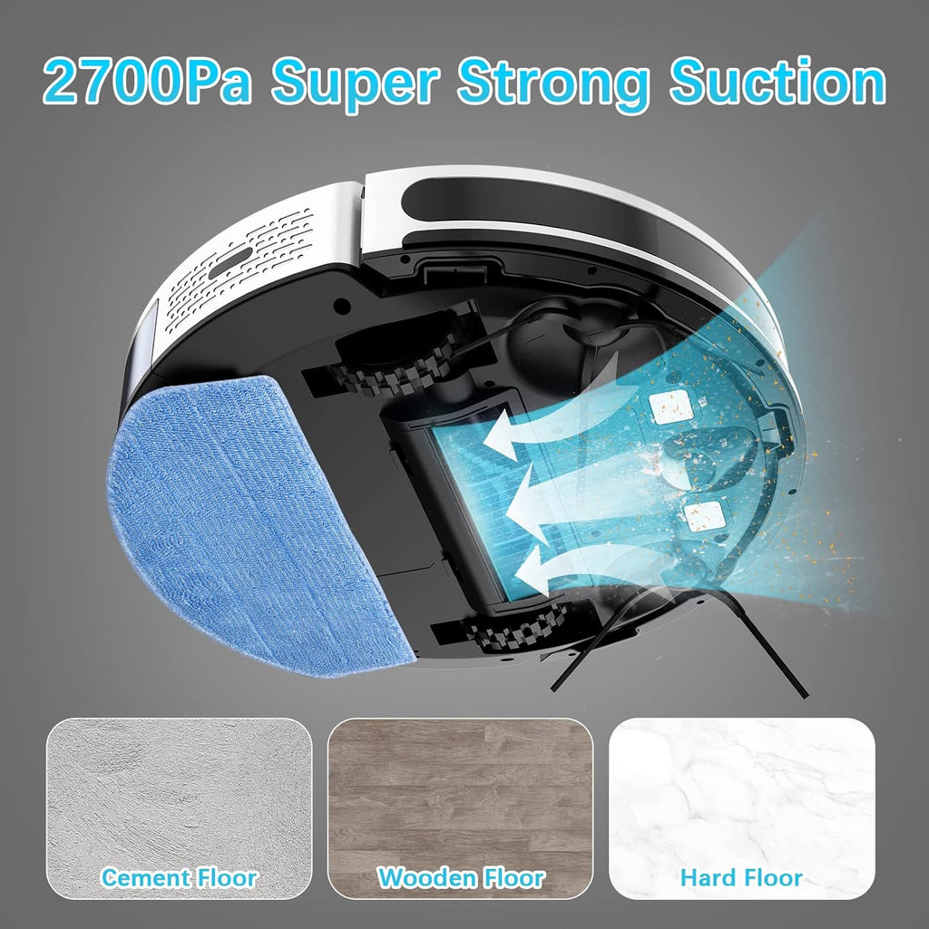 White Robot Vacuum and Mop, 2700Pa L556