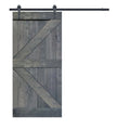 Gray Knotty Pine Wood Interior Sliding Barn Door with Hardware Kit K7938
