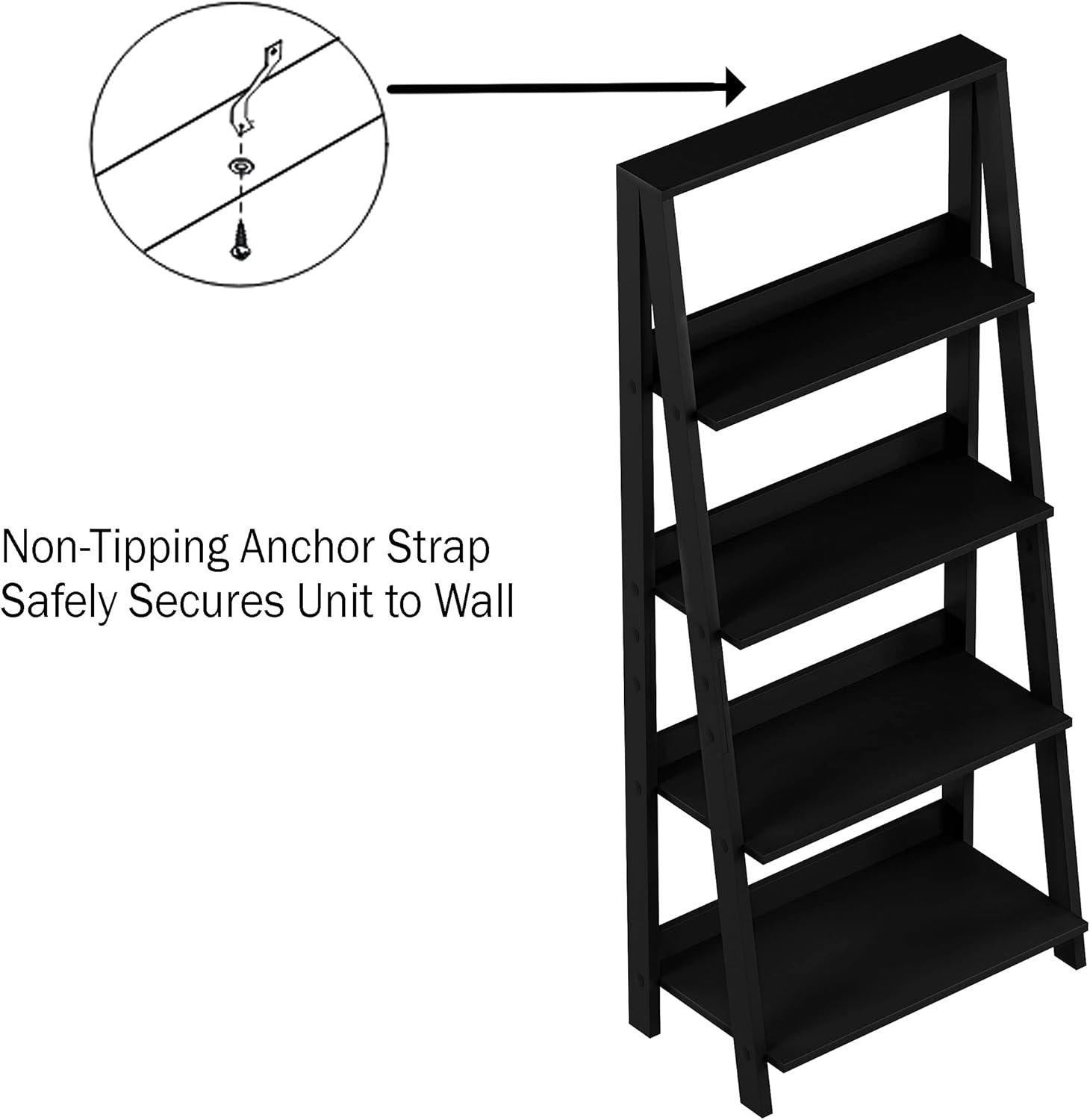 Black 4-Tier Wooden Ladder Bookshelf F6317
