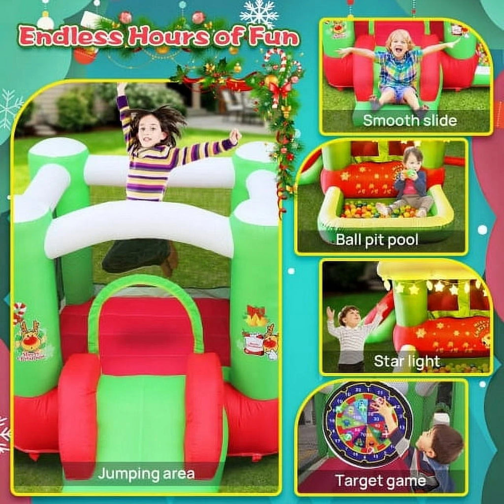 Christmas Jump 'n Slide Inflatable Bouncer with Blower, 80" x 91" Play Area, 55" Tall F2787