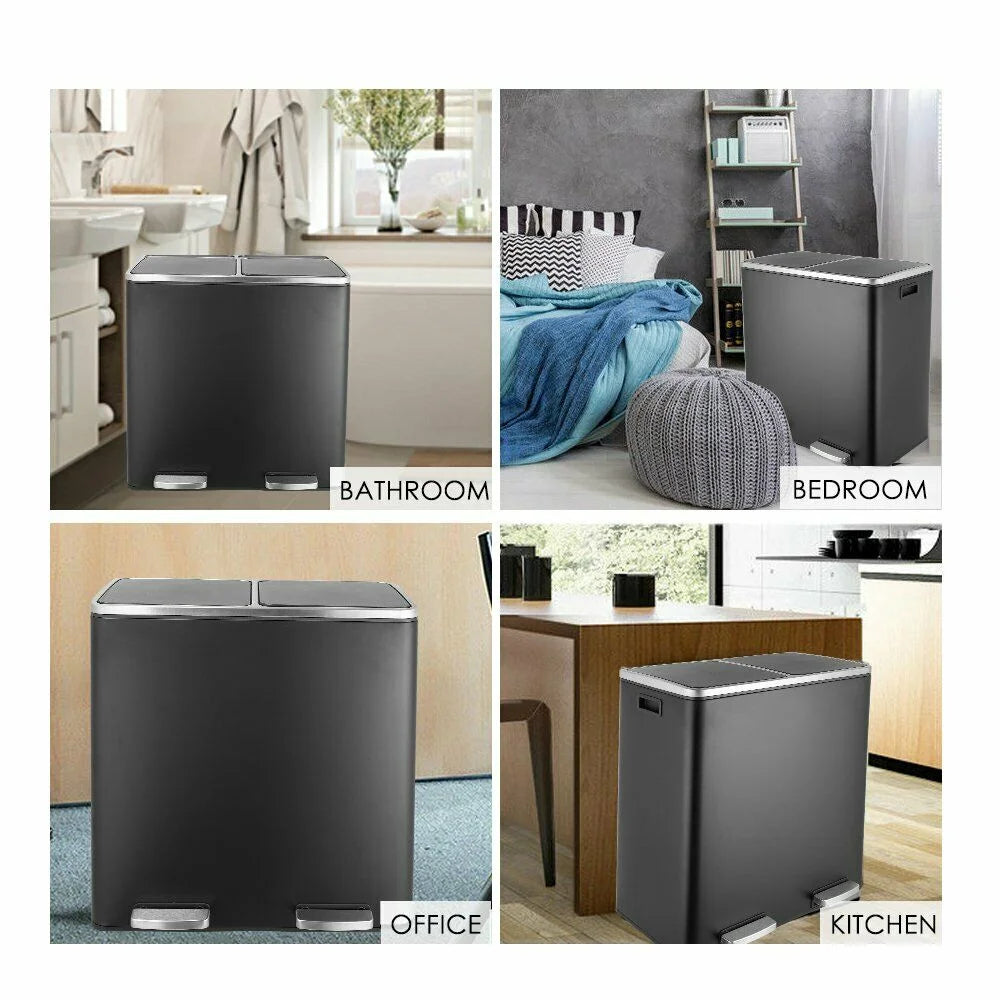 16 Gal Stainless Steel Step-on Trash Can with Lid and Inner Buckets Y94078
