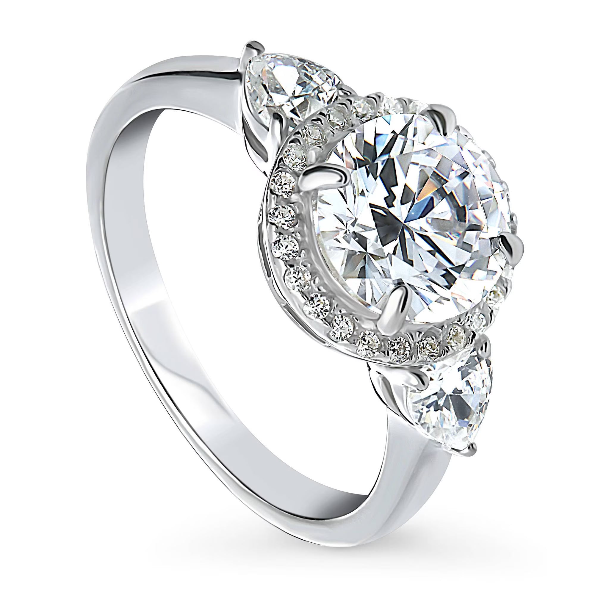 Sterling Silver Halo Cubic Zirconia Promise Ring, Rhodium Plated Size 4 C3647