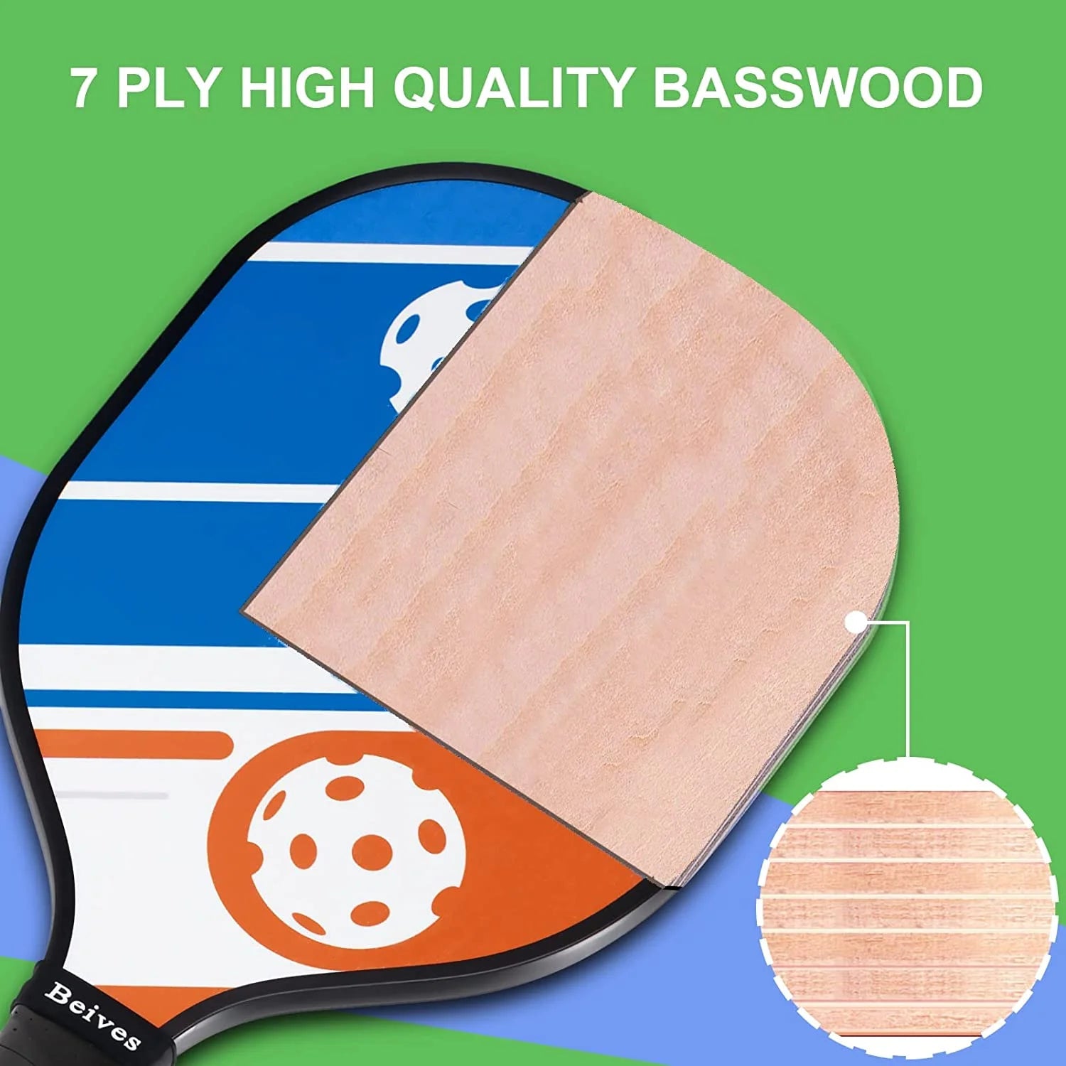 Multicolor Basswood Pickleball Paddles Set with Balls D7328