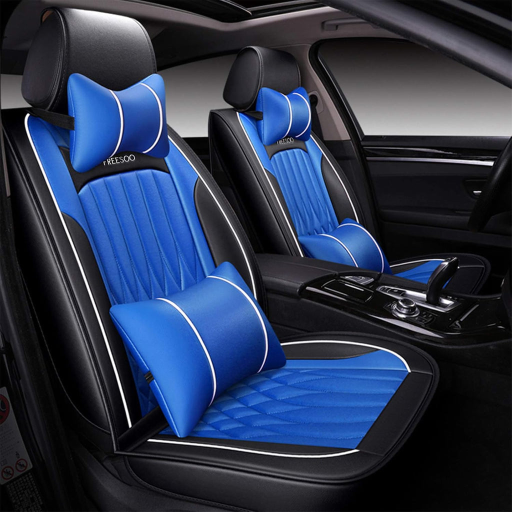 Black White Waterproof Leather Car Seat Cover Full Set for 5 Seats U442