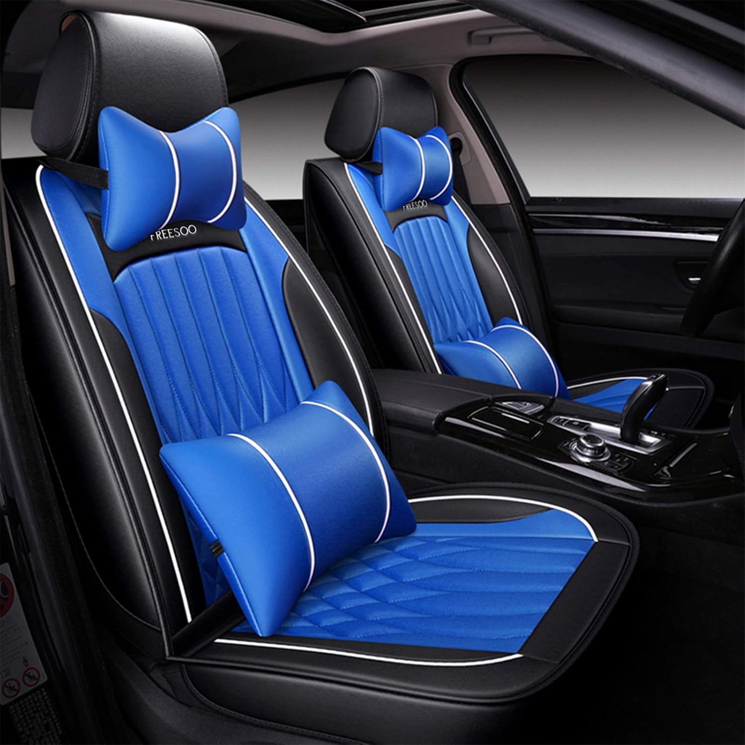 Black White Waterproof Leather Car Seat Cover Full Set for 5 Seats U442