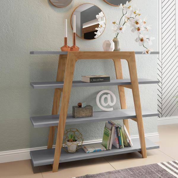 Watkins Grey Geometric 4-Shelf Ladder Bookcase F937326