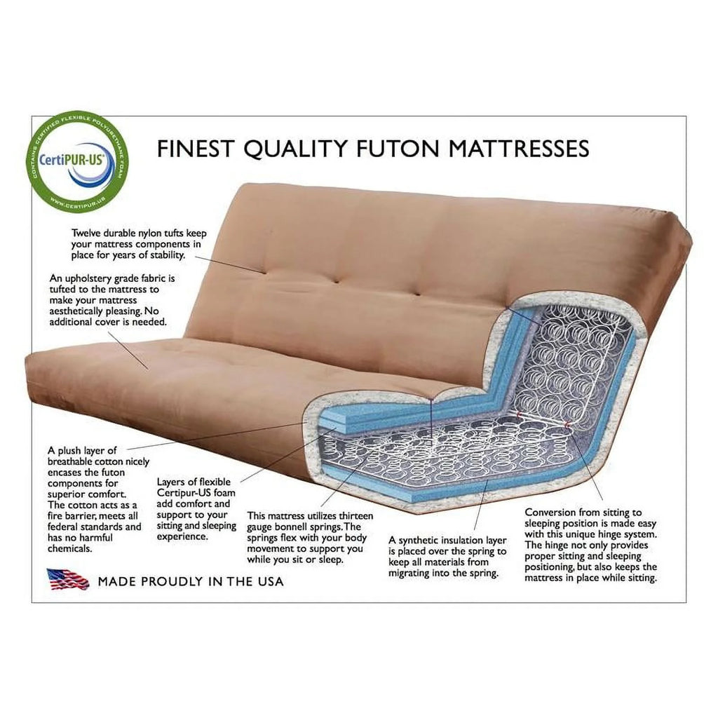 Queen Futon with Suede Fabric Mattress in Gray and Walnut P879