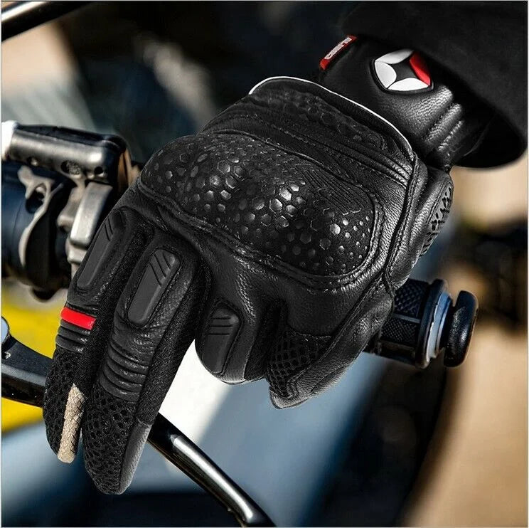 Leather Motorcycle Full Finger Touchscreen Riding Gloves X645336