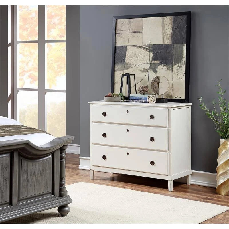Antique White 3-Drawer Wood Dresser J15584