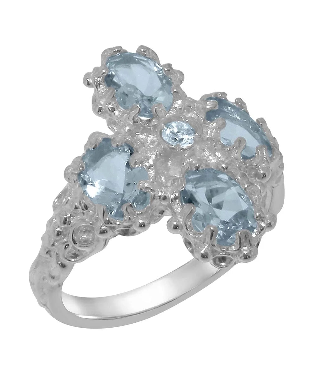 Sterling Silver Diamond & Aquamarine Ring A365