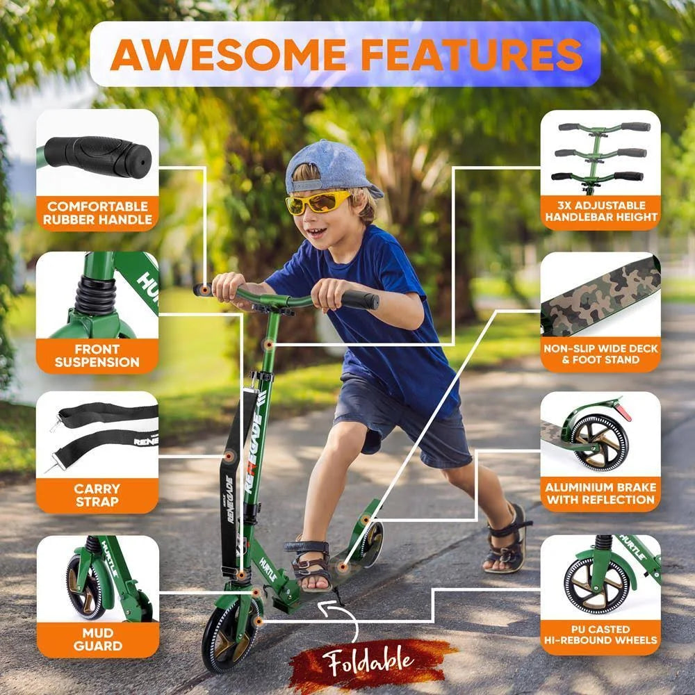 2 Wheel Folding Kick Scooter with Adjustable Handlebar, Camouflage T8013