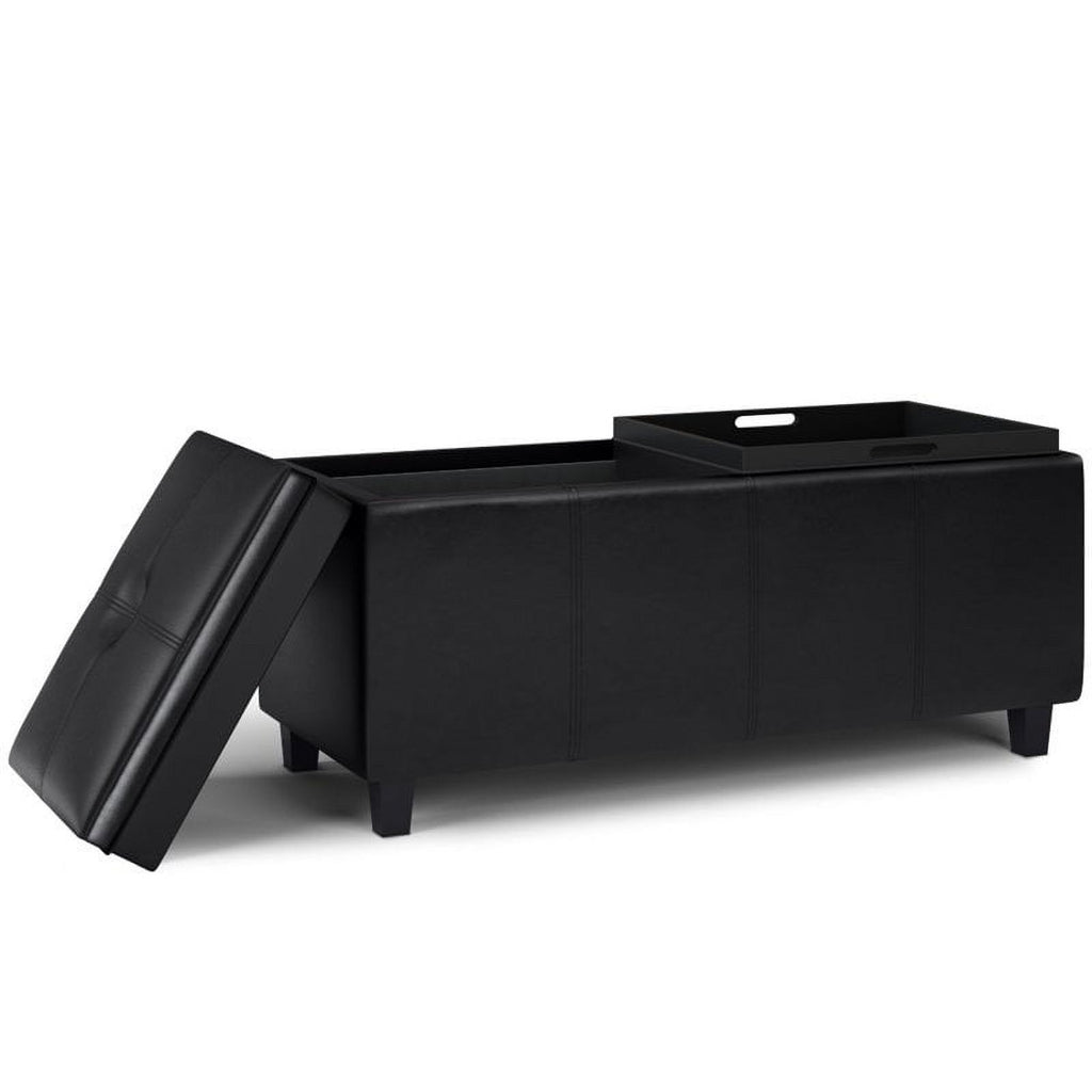 Faux Leather Storage Ottoman in Midnight Black A889282