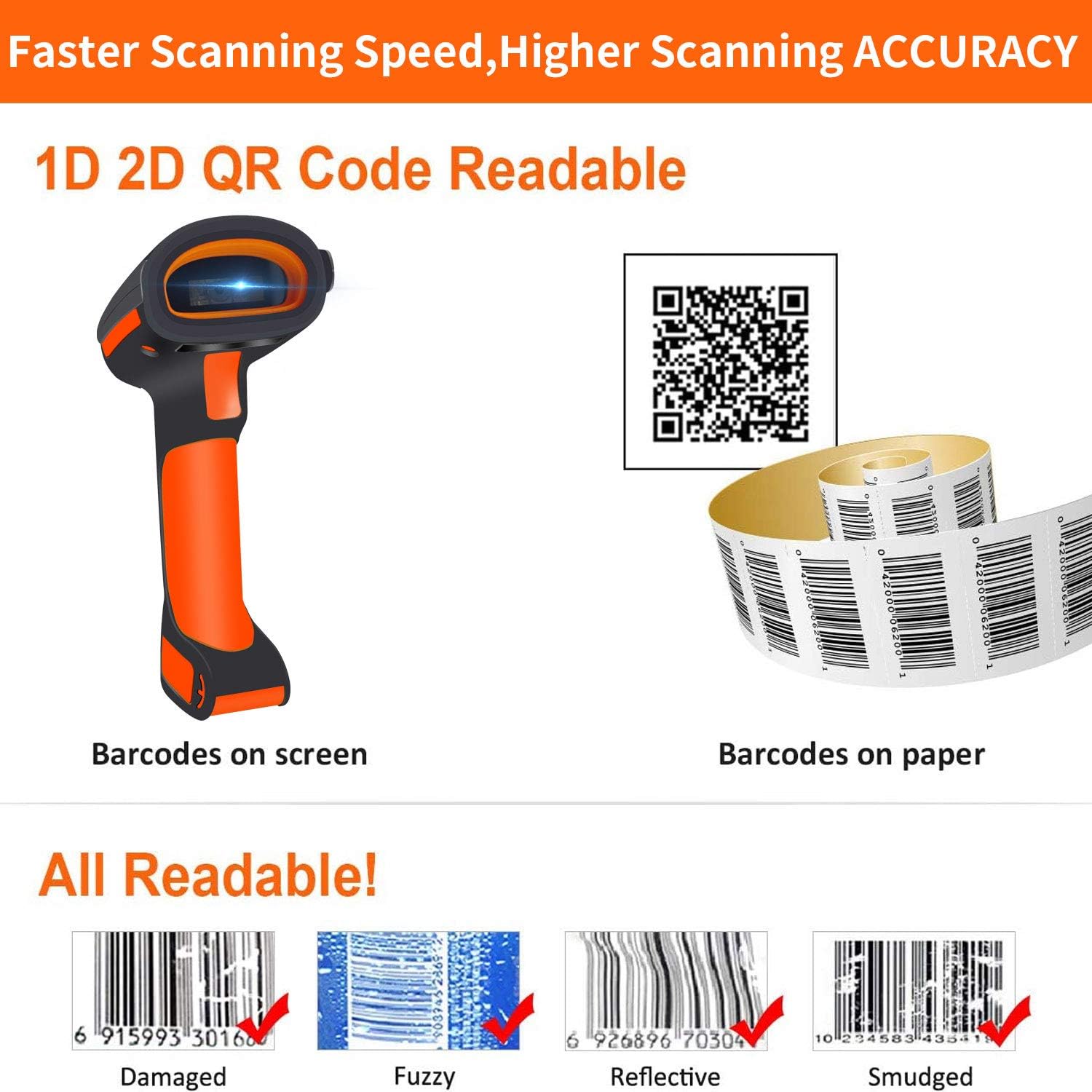 2D Bluetooth Barcode Scanner with Stand, Pack of 2 G561451