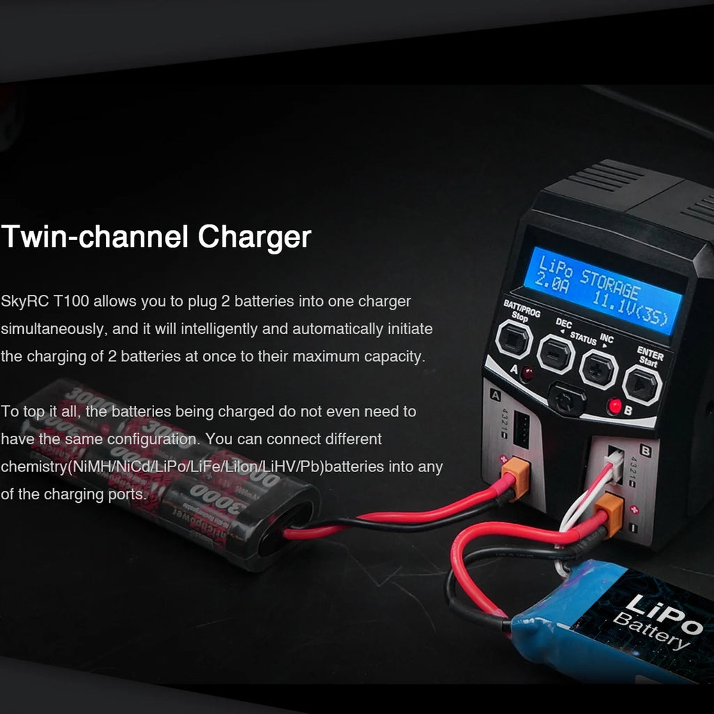 T100 Dual Balance Charger 5A 100W AC100-240V XT60 Plug L45724