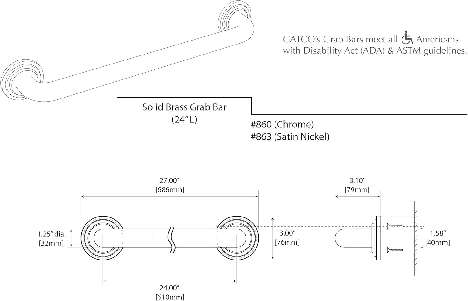 Chrome 24-Inch Grab Bar O6886