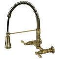 Antique Brass Wall-Mount Pull-Down Sprayer Kitchen Faucet C365