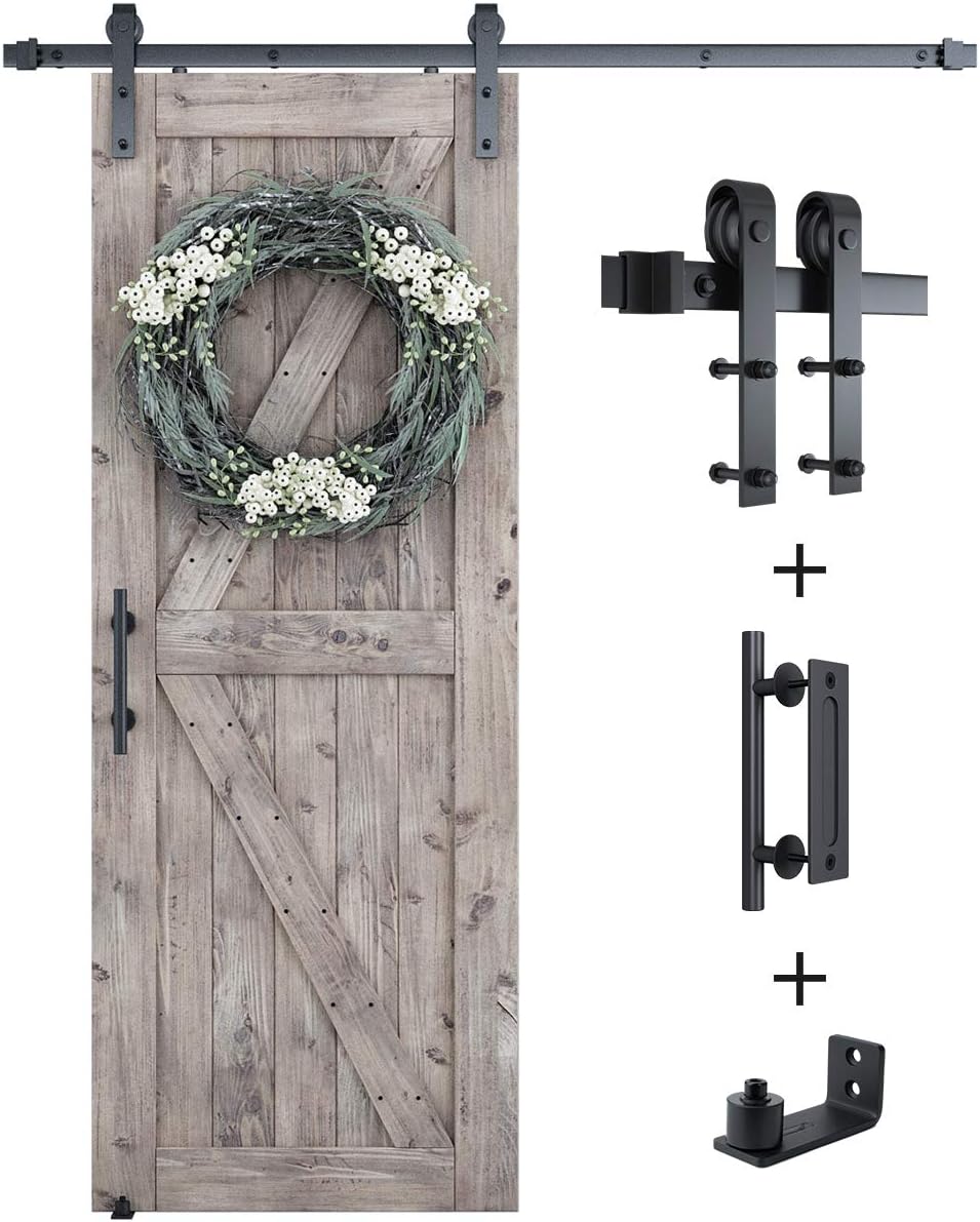 Sliding Barn Door Hardware Kit with 6.6ft Track Kit, Pull Handle Set, Floor Guide G126066